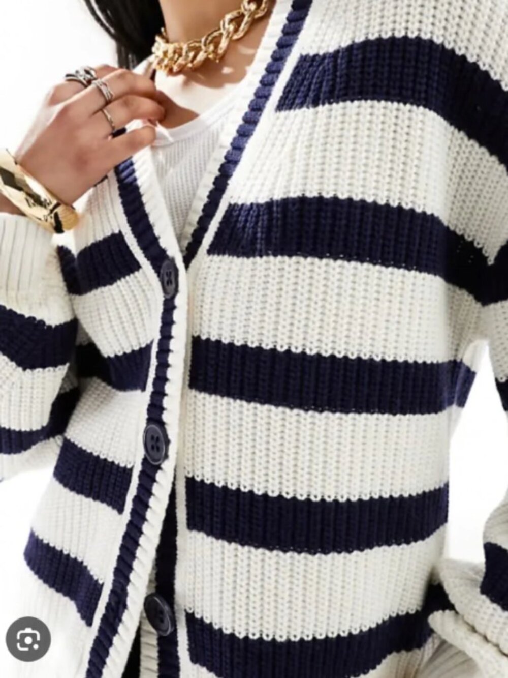 & Other Stories Wool Blend Navy & White Striped V‑Neck Cardigan S - Picture 11 of 12